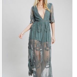 NWOT Wishlist deep cut lace romper dress in olive